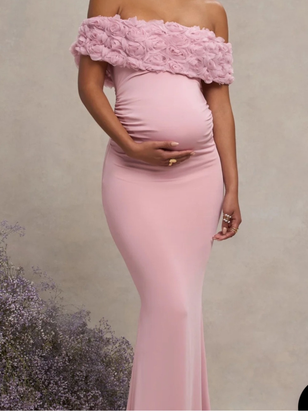 Club L London Strapless Maternity Gown in Dusty Pink